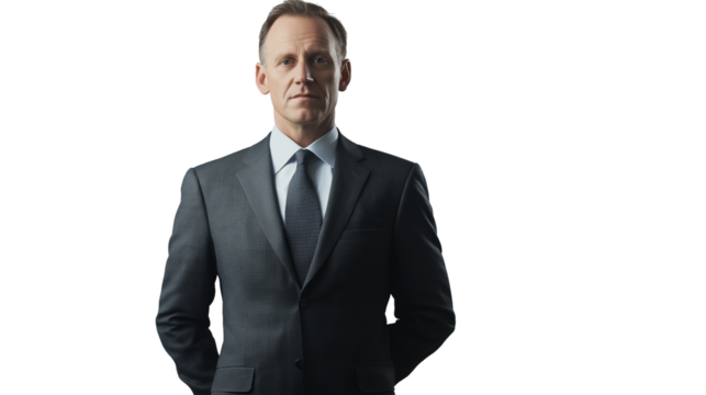 Portrait of a handsome businessman wearing suit isolated on transparent background, cut out