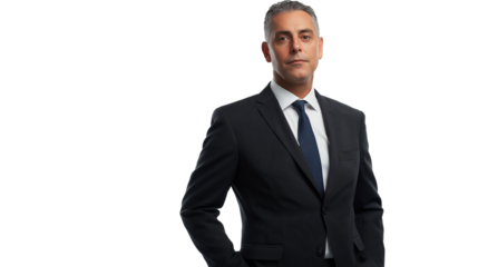 Portrait of a handsome businessman wearing suit isolated on transparent background, cut out