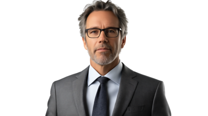 Portrait of a handsome businessman wearing suit isolated on transparent background, cut out