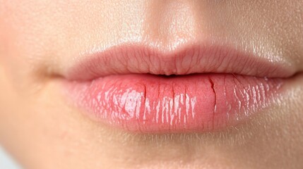 Obraz premium Dry, cracked female lips revealing skin dehydration, emphasizing importance of lip care and hydrating balm for smooth, healthy appearance