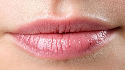 Obraz premium Dry, cracked female lips highlighting skincare challenges, showing need for intensive moisturizing and protective lip balm treatments