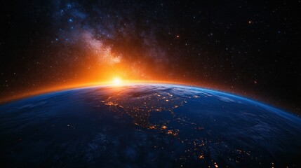 Fototapeta premium Sunrise Earth Space Galaxy Nightlights Planet