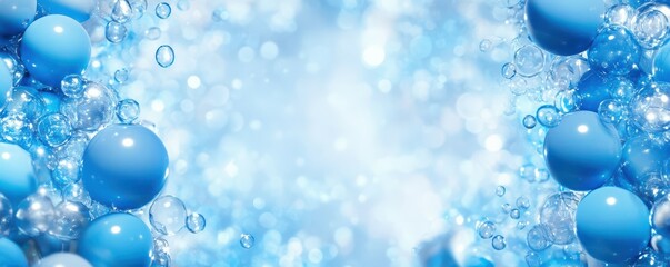 Abstract blue and clear bubble background with bokeh effect