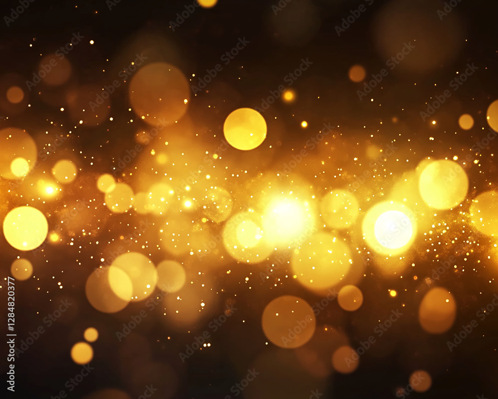 Poster golden bokeh and sparkles against a dark background, creating a warm and festive atmosphere, perfect