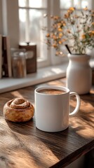 Cozy Morning Coffee with Cinnamon Roll by the Window