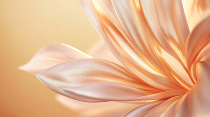 Close-up view of a soft, delicate peach-colored flower petal with smooth, shiny surfaces, symbolizing elegance, beauty, and sophistication with a gentle, glowing light.