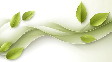 The Green Leaves Are Floating Above Soft Green Swirls