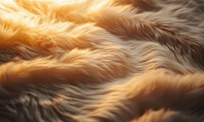 Playful close-up of soft faux fur in a neutral shade illuminated by glowing light, showcasing texture and warmth in a minimalist composition