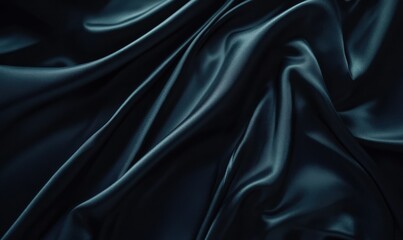 Obraz premium Luxurious black satin fabric with soft flowing folds, illuminated by subtle highlights for an elegant and tactile visual,