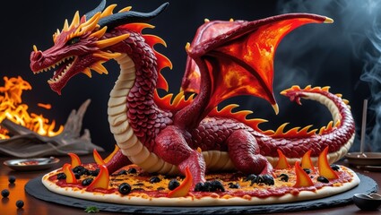 Fiery Dragon Pizza: A Mythical, Edible Masterpiece with a Dramatic Fantasy Theme