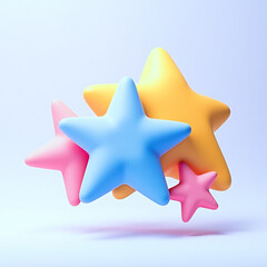 Obraz premium four pastel-colored 3d stars playfully arranged against a light blue backdrop