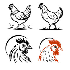 Hen silhouette bundle vector Style with white background