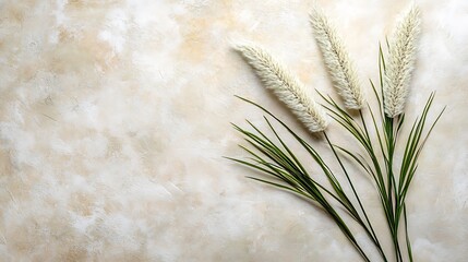 Decorative Grass Plants with White Flowers on Neutral Colored Backdrop