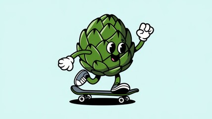 Obraz premium Skateboarding Artichoke: Cool and Fresh Generative aI