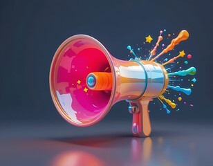 Colorful Megaphone Announcing Exciting News with Paint Splashes