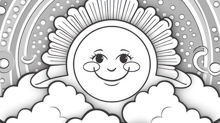 Fototapeta premium Rainbow and sun coloring page for kids featuring clouds Printable on A4 size paper