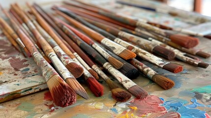 Obraz premium Explore a vibrant abstract art studio where creativity flows through brushes, colorful palettes, and messy beauty.