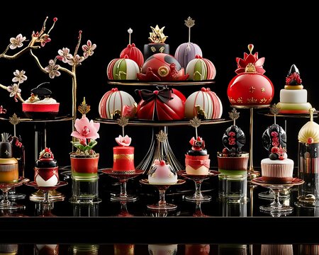 Delightful display of decorous confectionery arranged treats