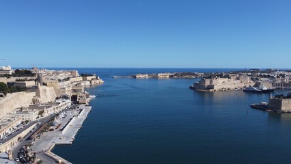 Valletta waterfront, Malta, aerial view. Valetta on the left and three cities on the right. High quality photo