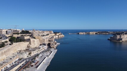 Valletta waterfront, Malta, aerial view. Valetta on the left and three cities on the right. High quality photo