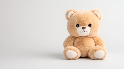 Cute teddy bear toy on white background; childcare product
