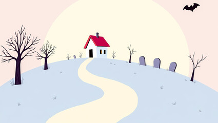 Obraz premium quaint house on a hilltop with a pastel sky