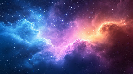 Fototapeta premium A beautiful, dreamy starry night sky with vibrant blue and purple hues, cosmic elements, and glowing stars, symbolizing the vastness and mystery of the universe