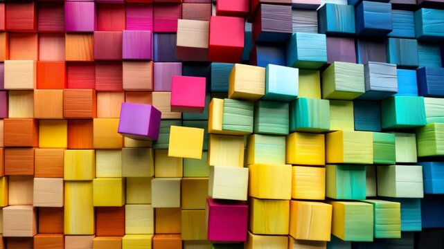 Spectrum of stacked multi-colored wooden blocks, Ai Generated.