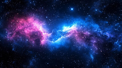 Fototapeta premium A beautiful, dreamy starry night sky with vibrant blue and purple hues, cosmic elements, and glowing stars, symbolizing the vastness and mystery of the universe