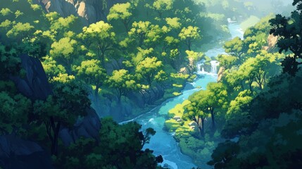 Serene River Valley: A Digital Painting of Tranquil Nature