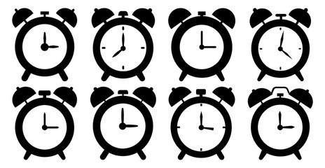 Vintage Alarm Clock Silhouette for Timekeeping Design Icon Bundle 