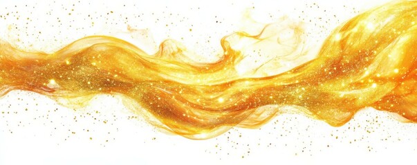 Fototapeta premium Flowing golden abstract wave with glittering particles on white background