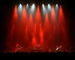 Obraz premium Concert performers are illuminated by red and white stage lights