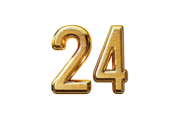Gold Number Twenty Four on Black Background,