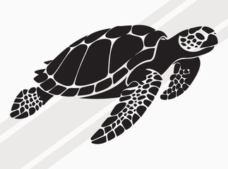 Sea Turtle Silhouette Black Color. Marine Life Vector Art and Clipart for Designs