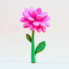 vibrant pink flower with smooth petals and bright green stem against a light background