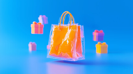 Vibrant Shopping Bag with Floating Gifts &ndash; Cyber Monday and Black Friday Concept for Online Shopping, Retail Discounts, and Holiday Sales