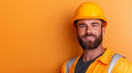Handsome Construction Worker in Orange Safety Gear Smiling Confidently