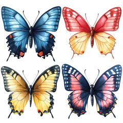 Obraz premium set of colorful butterflies isolated on transparent background, png