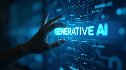 Hand reaching out to press a red button labeled 'DEEPFAKE' on a glowing blue digital interface. Futuristic, abstract background