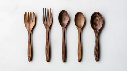 Wooden Utensils Arranged on White Surface