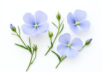 Naklejka premium Delicate blue flowers with buds on a white background.