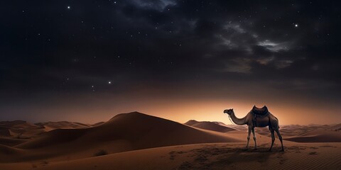 Camel in the desert at night.