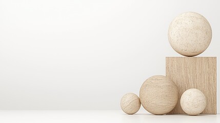 Wooden spheres and cube, minimalist still life, studio shot, for product display