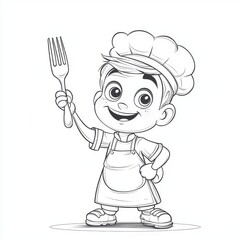 Little Chef Pancake Pride: A joyful animated chef displays a tall stack of mouthwatering pancakes, raising a spatula in celebration of a culinary triumph