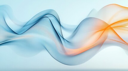 composition of thin line waves, Blue Abstract 3D, minimal, light blue-grey background, futuristic, technology, organic highlights, few orange lines