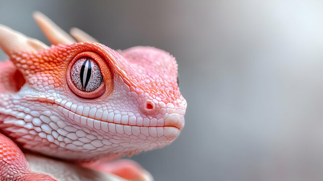 Pink lizard portrait, reptile close-up, blurred background, exotic pet