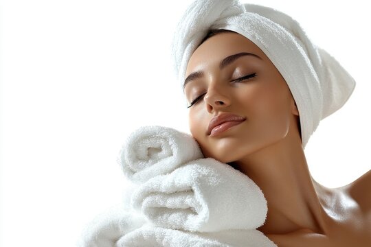 Relaxing at a spa with fresh towels, a calm expression, and a luxurious ambiance creates a serene atmosphere for self-care