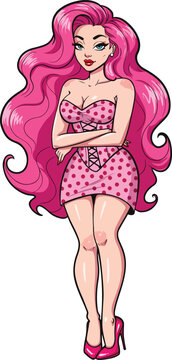 A Close up of Sexy Pin-up Girl with 1960s Retro Style in White Clear Background Isolated