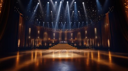 Create an abstract background for an award Ceremony, with Luxury Elements, Huge Center Stage, synchronizing Music